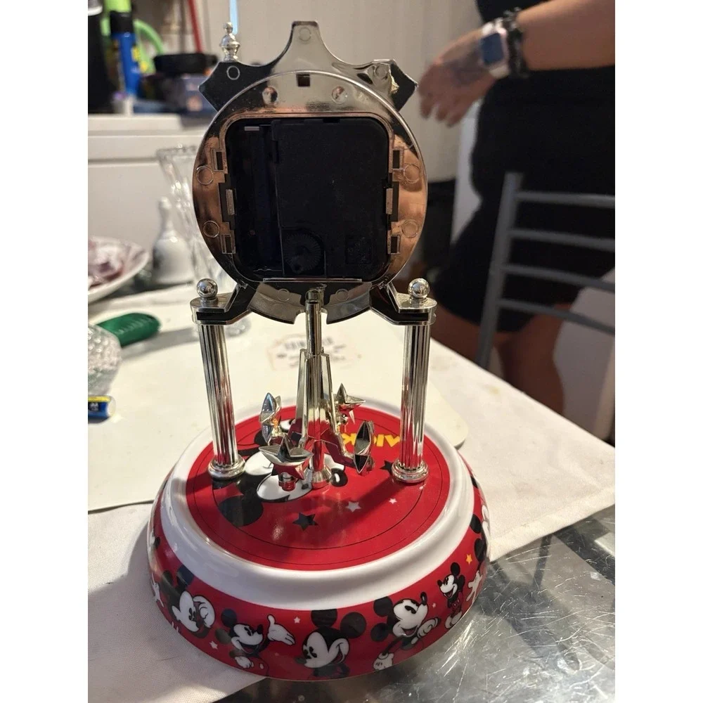 Mickey Mouse Animated Anniversary Clock Rotating Pendulum RUNS Missing Dome